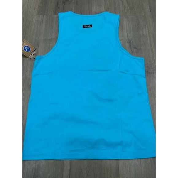 NWT VastLife Mens Yogi Fro Graphic Logo Tee Tank Top Scoop Neck Aqua Blue Size M - Picture 2 of 11